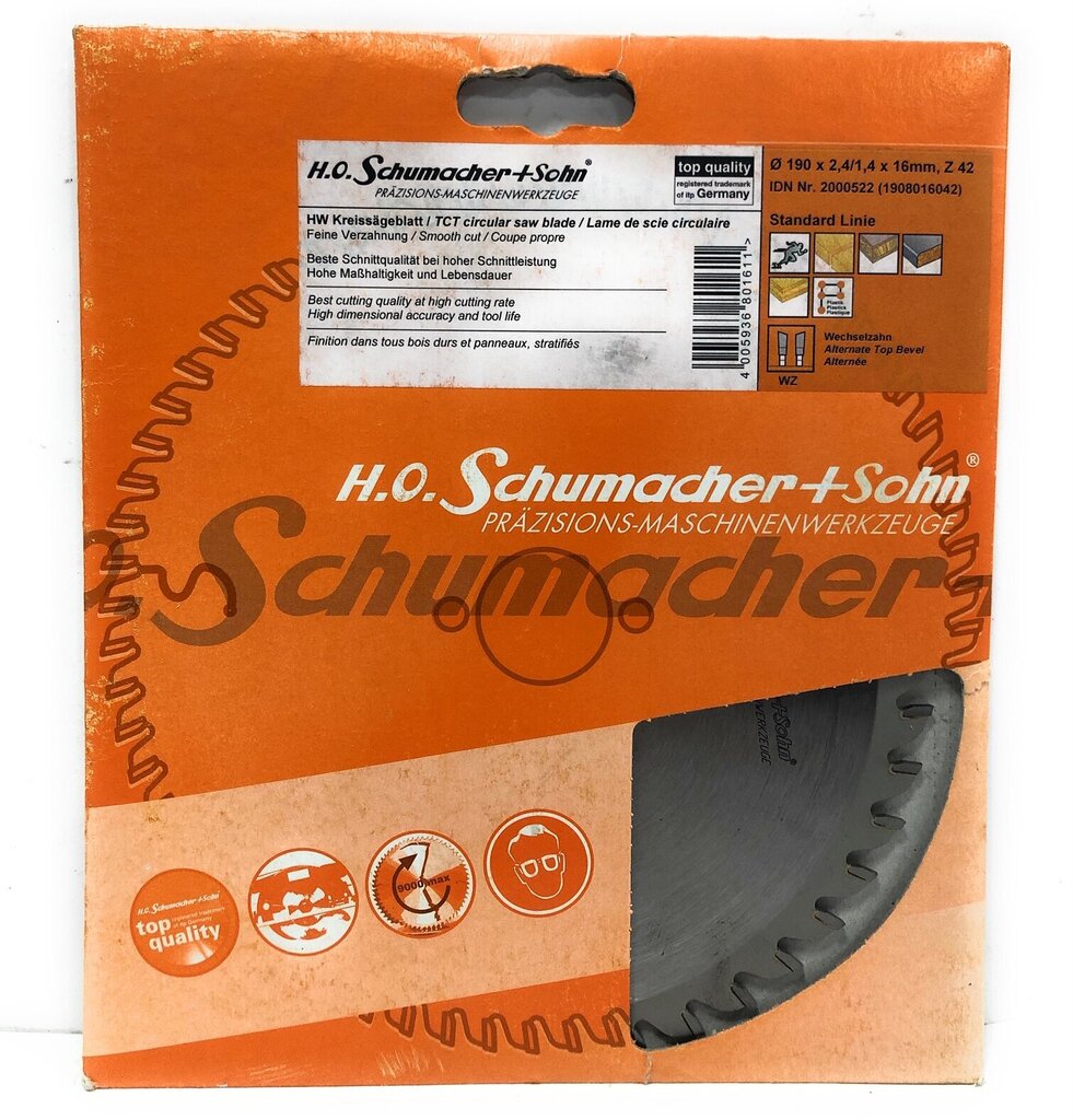 Saeketas puidule Ø190 x 2,4/1,4 x 16mm, Z-42 H.O Schumacher+Sohn hind ja info | Käsitööriistad | kaup24.ee