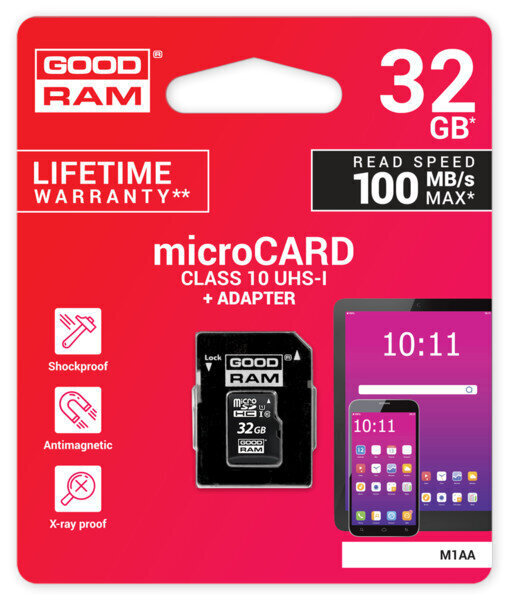 Mälukaart Goodram microSD 32Gb (class 10) + SD adapter цена и информация | Mobiiltelefonide mälukaardid | kaup24.ee