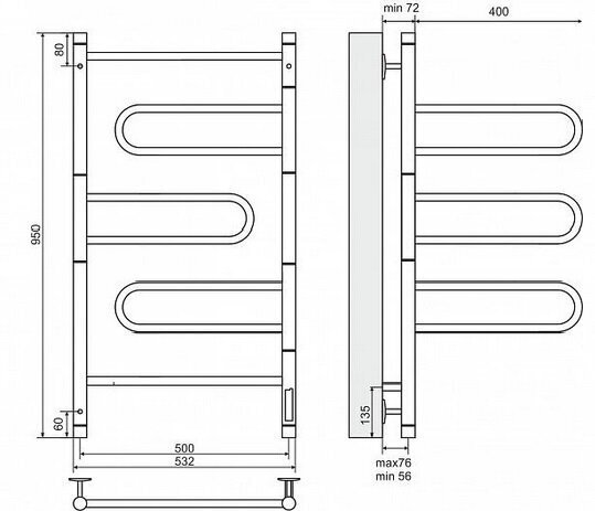 El.Käterätikuivati Twist 500x950, Kuiv küttekeha, Pööratav hind | kaup24.ee