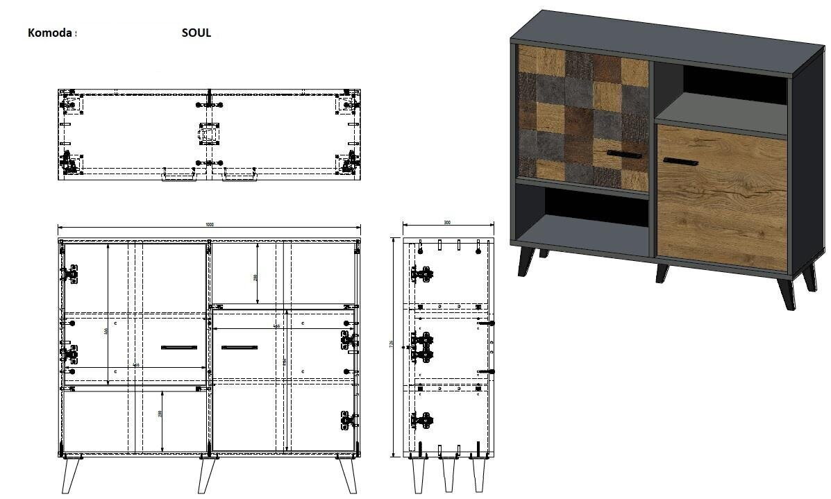 Kummut Cama Meble Soul 2D, hall/pruun hind ja info | Kummutid | kaup24.ee