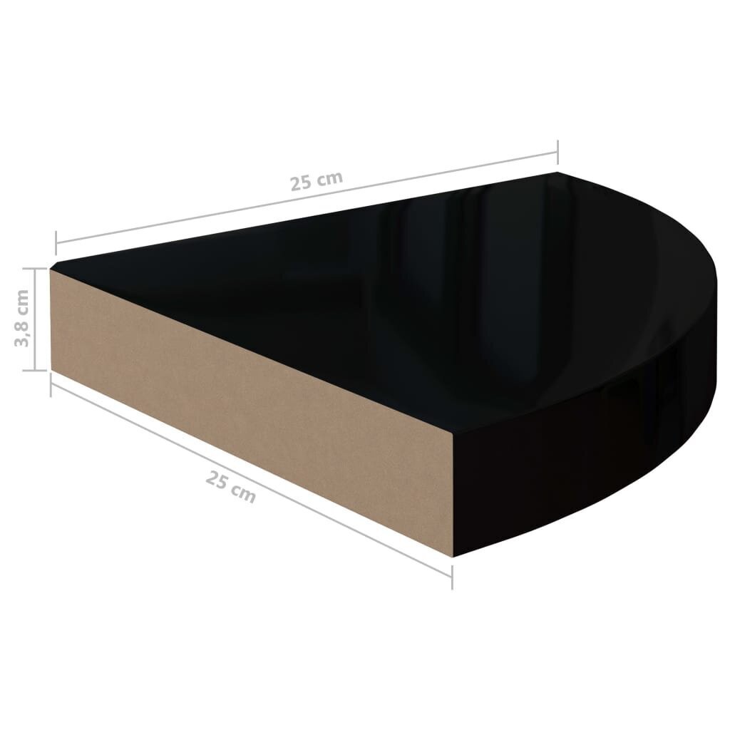 vidaXL nurgariiul, kõrgläikega, must, 25 x 25 x 3,8 cm MDF hind ja info | Riiulid | kaup24.ee