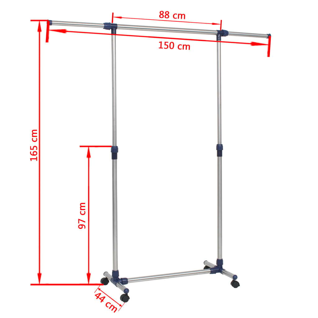 vidaXL reguleeritav riidenagi, roostevaba teras 165x44x150 cm hõbedane цена и информация | Kapid | kaup24.ee