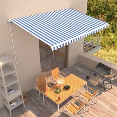 vidaXL käsitsi sissetõmmatav varikatus, 450 x 300 cm, sinine ja valge цена и информация | Зонты, маркизы, стойки | kaup24.ee