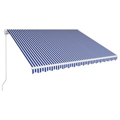 vidaXL käsitsi sissetõmmatav varikatus, 450 x 300 cm, sinine ja valge цена и информация | Зонты, маркизы, стойки | kaup24.ee