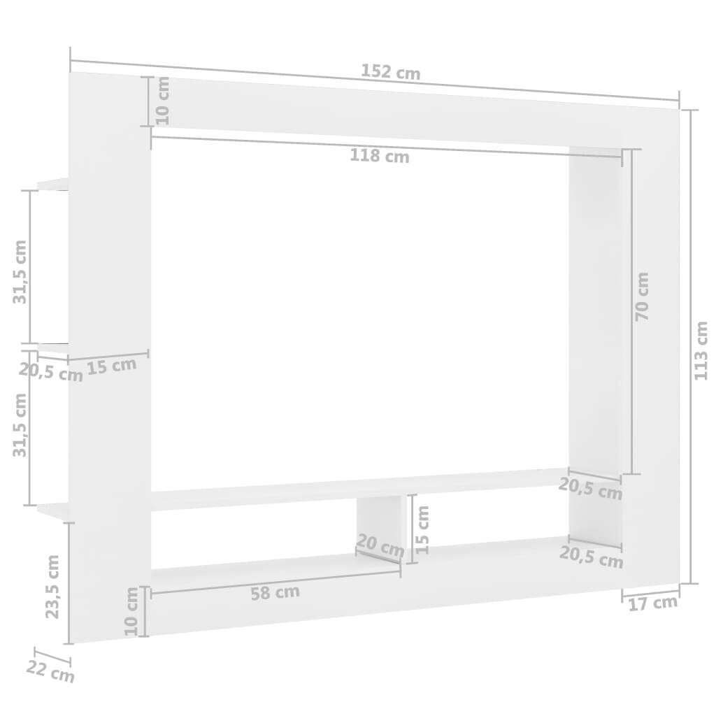 vidaXL telerikapp, valge, 152 x 22 x 113 cm, puitlaastplaat цена и информация | TV alused | kaup24.ee