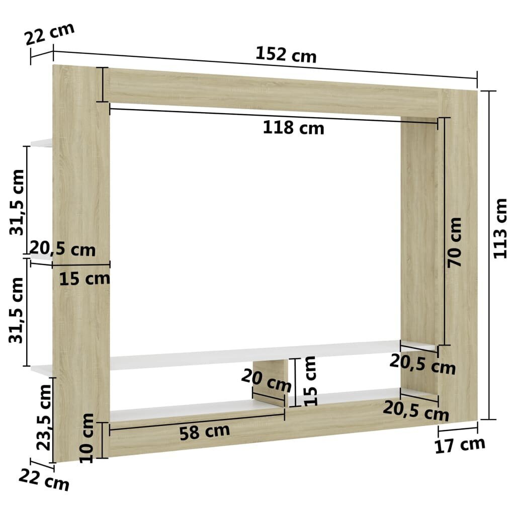 vidaXL telerialus, valge ja Sonoma tamm, 152x22x113 cm, puitlaastplaat цена и информация | TV alused | kaup24.ee