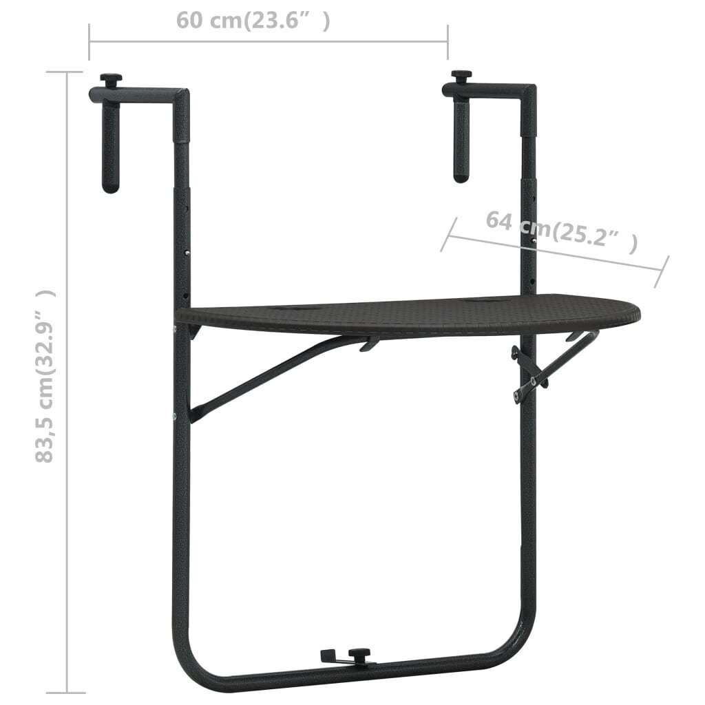 vidaXL rippuv rõdulaud, pruun, 60x64x83,5 cm rotangi välimusega plast цена и информация | Aialauad | kaup24.ee