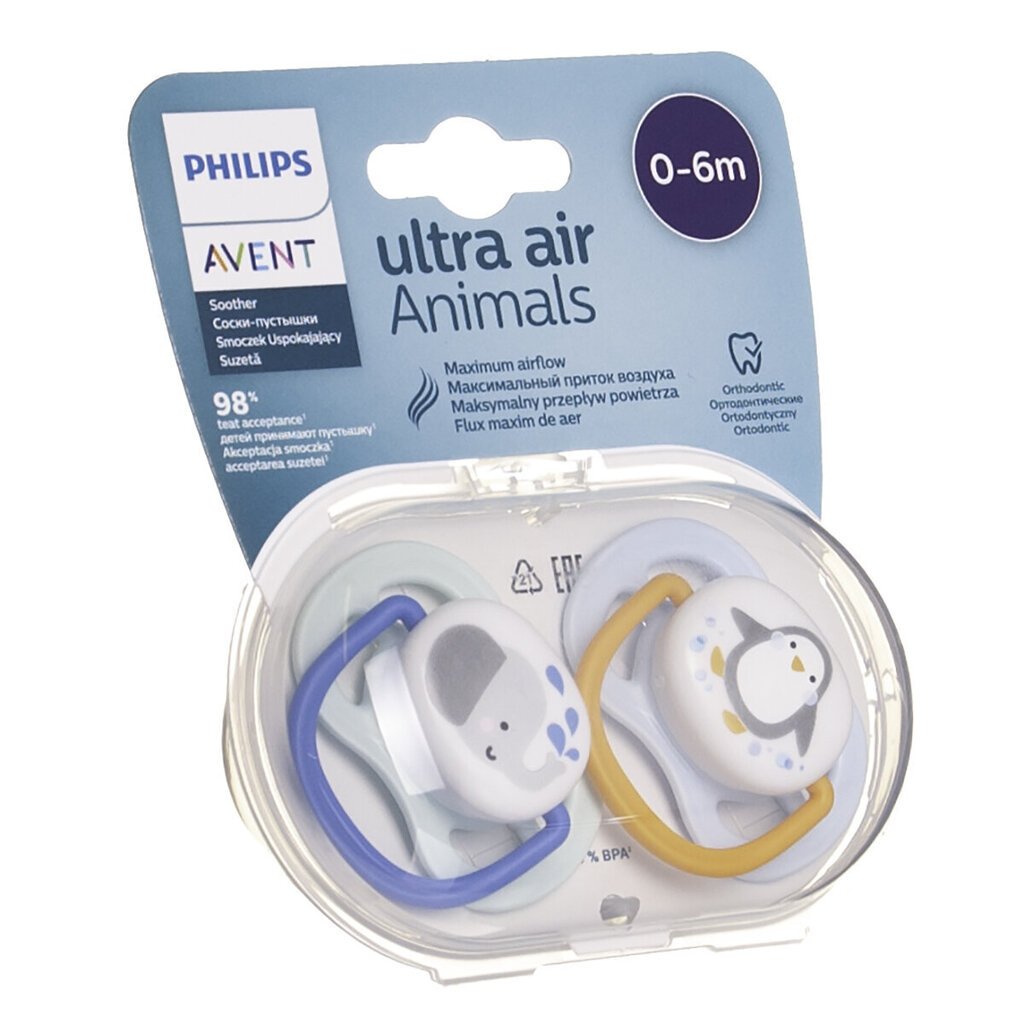 Silikoonist lutt Philips Avent Ultra Air, 0-6 kuud., SCF080/05, 2 tk. цена и информация | Lutid | kaup24.ee