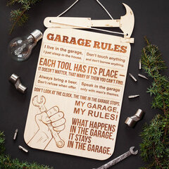 Graveeritud puidust laud "Garage rules" (inglise keeles) hind ja info | Muud kingitused | kaup24.ee