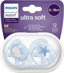Силиконовая пустышка Philips Avent Ultra Soft, 6-18 мес., 2 шт. цена и информация | Пустышки | kaup24.ee