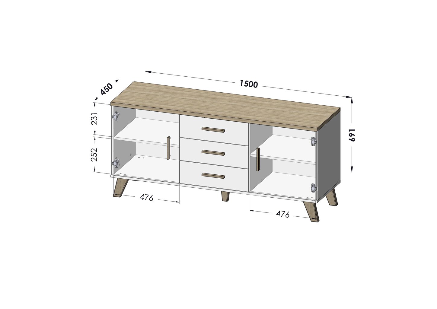 Kummut Cama Meble Lotta 150 2D3S, valge/tamm цена и информация | Kummutid | kaup24.ee