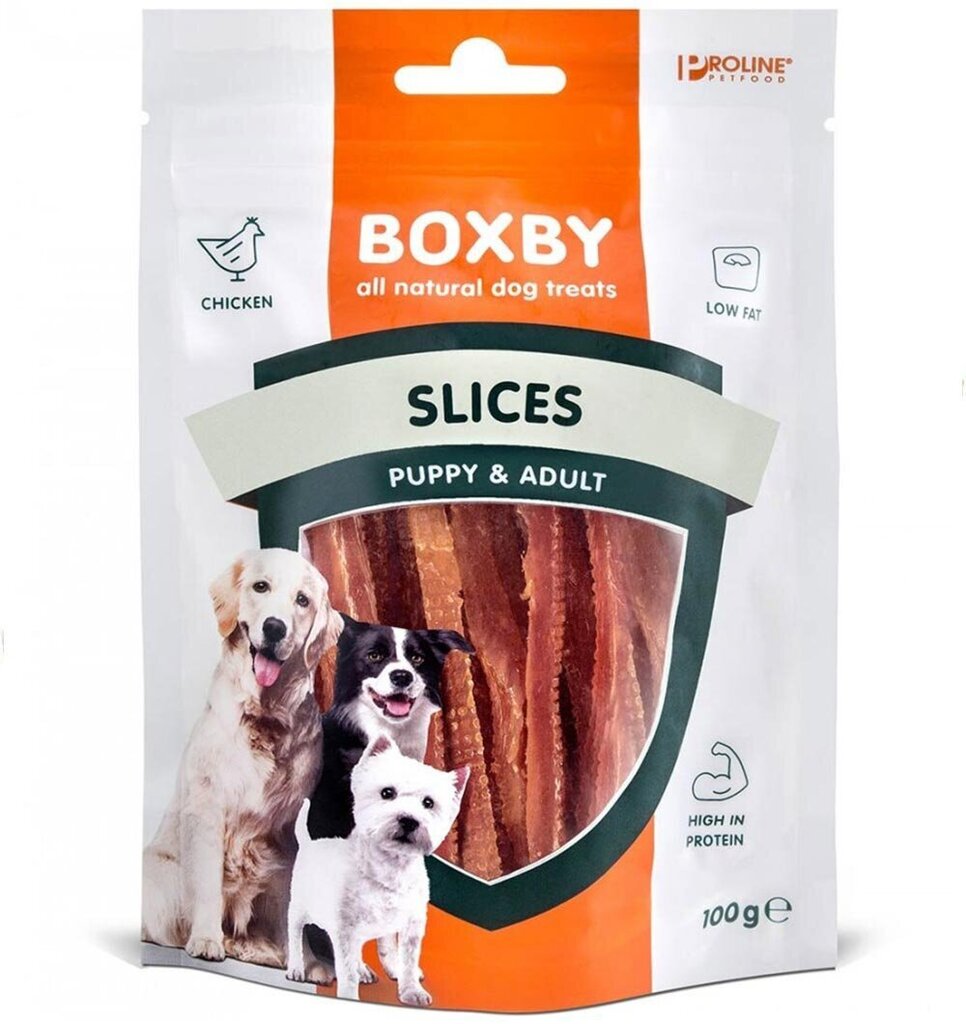 Boxby Slices naturaalne maius koerale, kanalihaga, 100 g цена и информация | Maiustused koertele | kaup24.ee