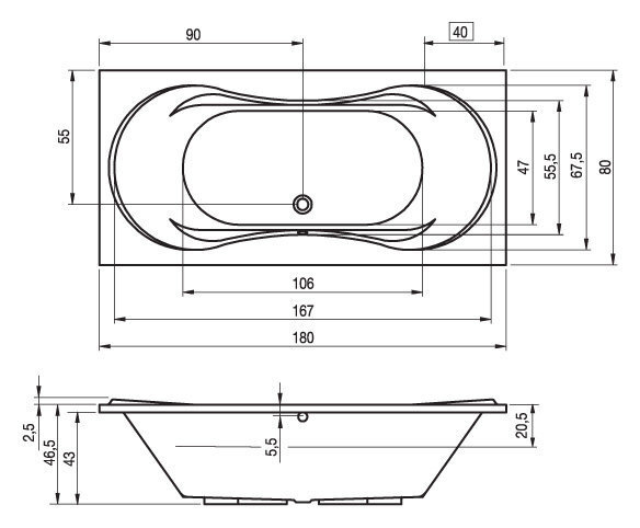 Vann RIHO Supreme180x80 cm hind ja info | Vannid | kaup24.ee