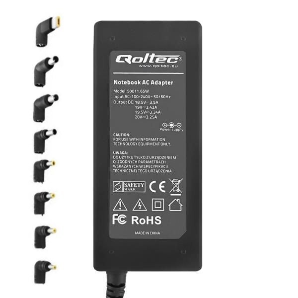 Qoltec 50011 Universal 65W (Max 3.5A) AC Automatic Notebook Charger with 8 Plugs цена и информация | Sülearvutite laadijad | kaup24.ee