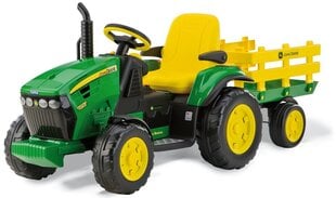 Одноместный детский электрический трактор  Peg Perego John Deere Ground Force with trailer 12V, зеленый цена и информация | Электромобили для детей | kaup24.ee