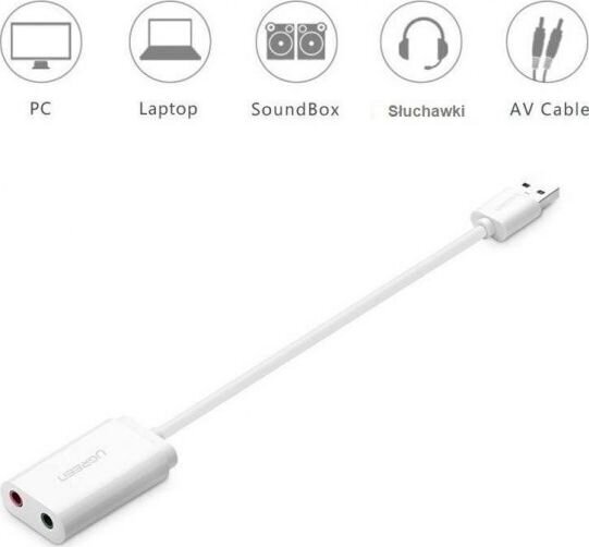 Adapter USB Ugreen 2.0 - 3,5 mm mini jack (US205 30143), valge цена и информация | USB jagajad, adapterid | kaup24.ee
