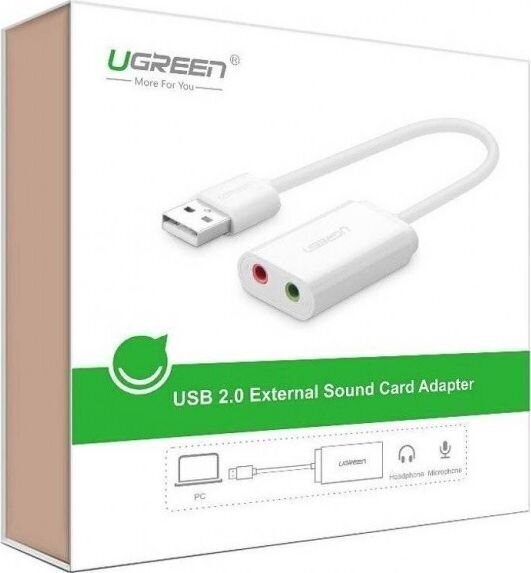 Adapter USB Ugreen 2.0 - 3,5 mm mini jack (US205 30143), valge цена и информация | USB jagajad, adapterid | kaup24.ee