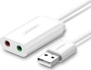 Переходник USB Ugreen 2.0, mini jack 3,5 мм (US205 30143), белый цена и информация | Адаптеры и USB-hub | kaup24.ee