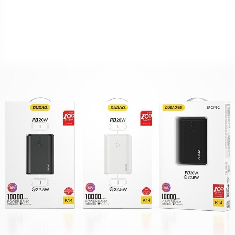 Väline aku Dudao 10000 mAh Quick Charge 3.0 22.5W, must (K14_Black) hind ja info | Akupangad | kaup24.ee