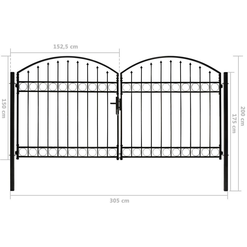 vidaXL kahepoolne kumera ülaosaga aiavärav, teras, 300 x 150 cm, must hind ja info | Aiad ja tarvikud | kaup24.ee