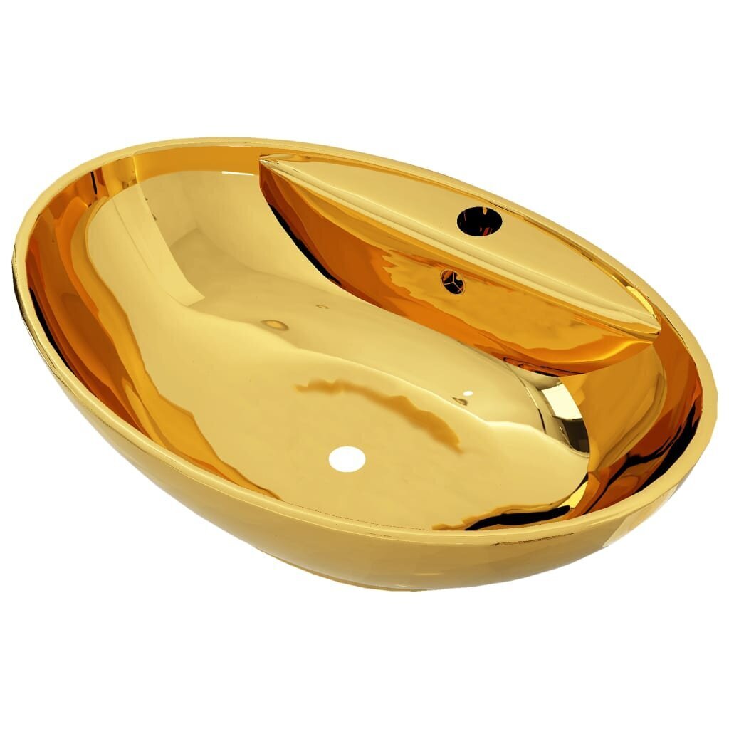 vidaXL valamu, ülevooluavaga 58,5 x 39 x 21 cm, keraamiline, kuldne цена и информация | Kraanikausid, valamud | kaup24.ee