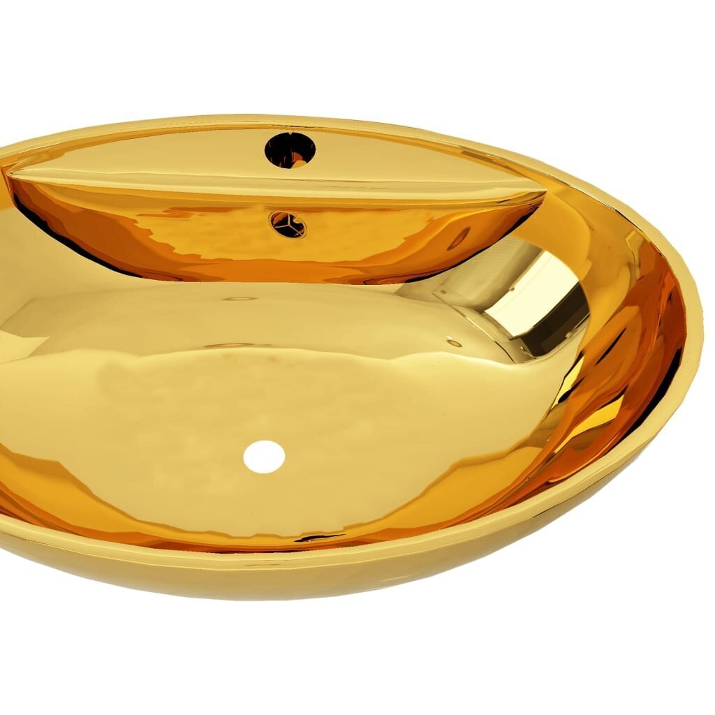 vidaXL valamu, ülevooluavaga 58,5 x 39 x 21 cm, keraamiline, kuldne hind ja info | Kraanikausid, valamud | kaup24.ee
