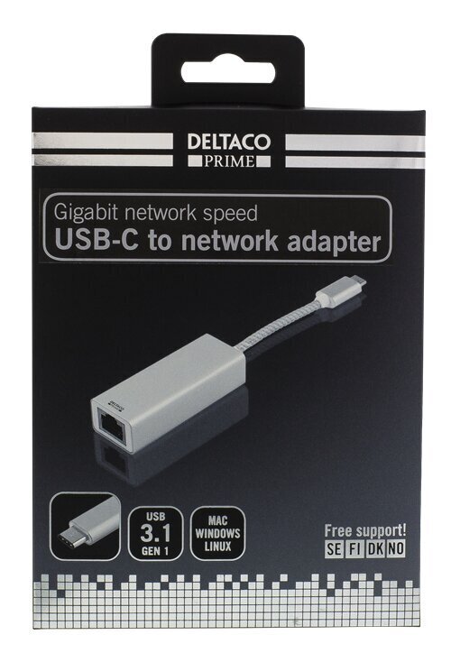Võrguadapter Deltaco Prime USBC-1077, RJ45/USB-C hind ja info | Kaablid ja juhtmed | kaup24.ee