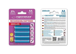 Esperanza EZA104B laetav aku Ni-MH AA 2000MAH x4 hind ja info | Patareid | kaup24.ee