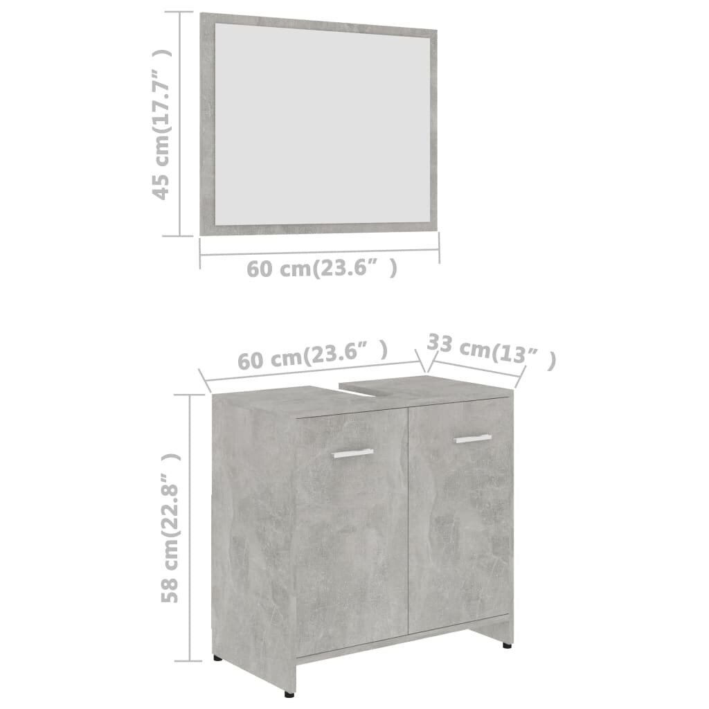 vidaXL vannitoamööbli komplekt, betoonhall, puitlaastplaat цена и информация | Vannitoa komplektid | kaup24.ee