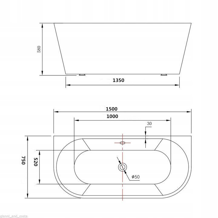 Akrüülvann Mexen Oval, 150x75 cm hind ja info | Vannid | kaup24.ee