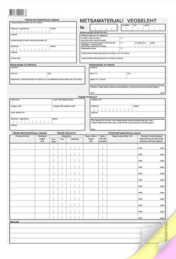 Blankett "Metsamaterjali veoseleht A4" pikuti, 3x1 lehte, isekopeeruv hind ja info | Kirjatarbed | kaup24.ee