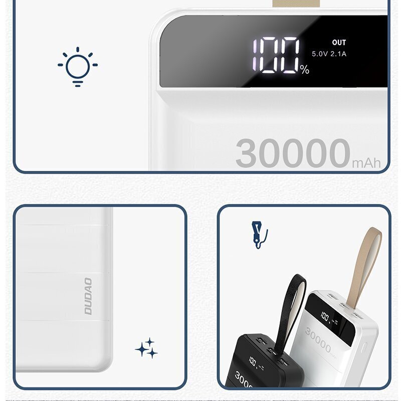 Akupank Dudao 30000 mAh 3x USB, LED lambiga, valge (K8s+ white) hind ja info | Akupangad | kaup24.ee