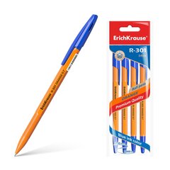 Ручка шариковая ErichKrause R-301 Orange Stick 0.7, цвет - синий (в пакете 4 шт.) цена и информация | Письменные принадлежности | kaup24.ee