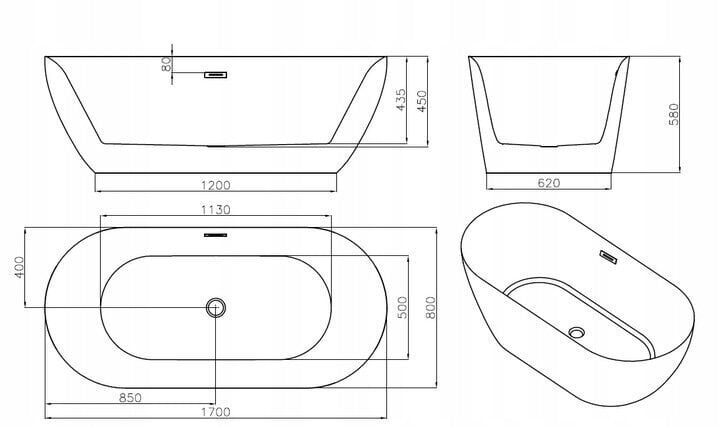 Akrüülvann Mexen Roxy sifooniga, 170x80 cm hind ja info | Vannid | kaup24.ee