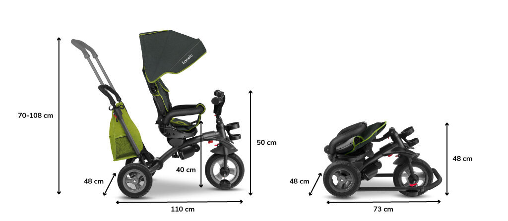Kolmerattaline jalgratas Lionelo Tris 2in1, Lime hind ja info | Kolmerattalised jalgrattad | kaup24.ee