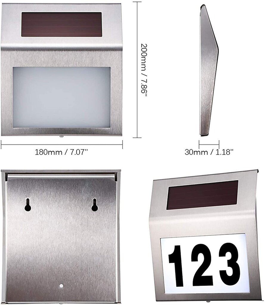 Valgustatud päikeseenergial töötava maja numbrimärk hind ja info | Postkastid, majade numbrid | kaup24.ee
