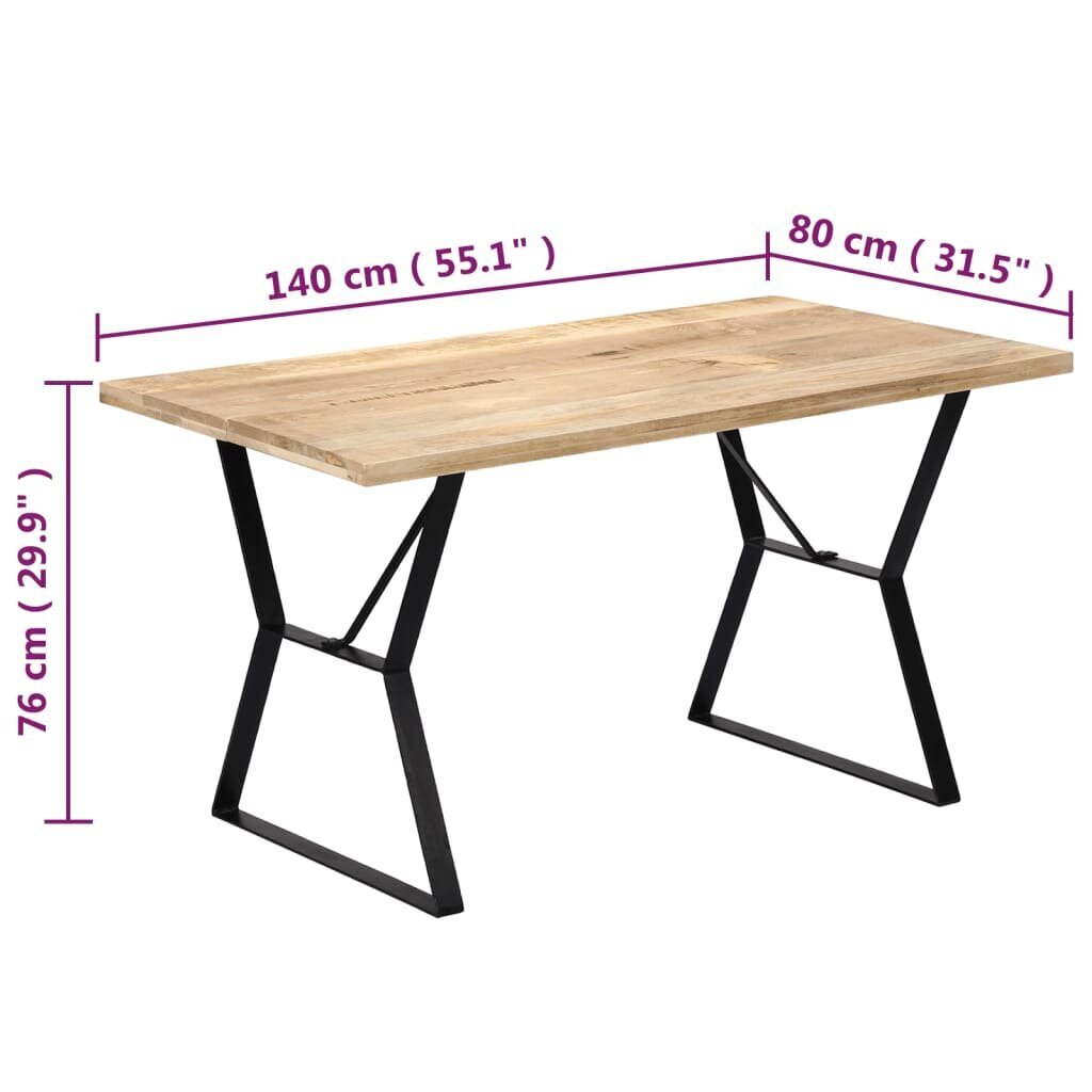 vidaXL söögilaud, 140 x 80 x 76 cm, toekas mangopuit hind ja info | Köögi- ja söögilauad | kaup24.ee