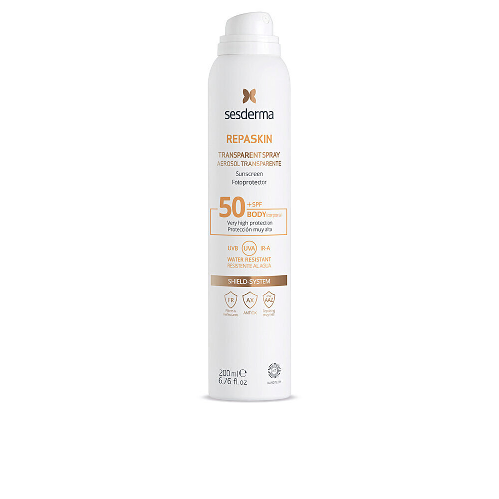 Sesderma Repaskin Aerosol Transparent Spray SPF50+ Päikesekaitse emulsioon aerolsool SPF50+ 200ml hind ja info | Päikesekreemid | kaup24.ee