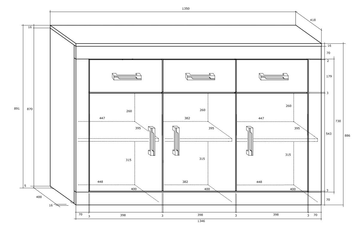 Kummut Verin 3D3S, hele tamm ja valge цена и информация | Kummutid | kaup24.ee