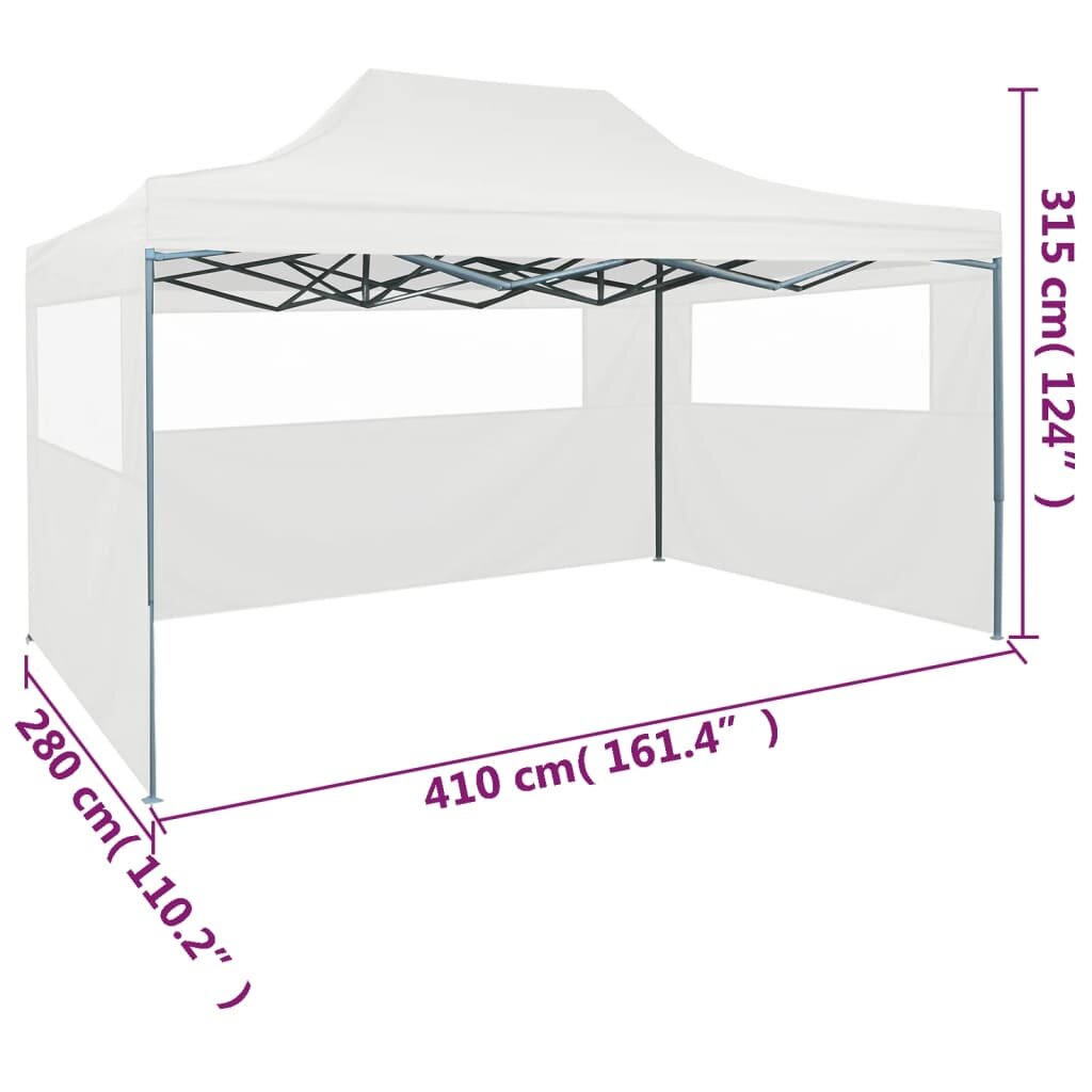 vidaXL professionaalne kokkupandav peotelk 3 külgseina 280 x 410 x 315 cm, teras valge цена и информация | Varikatused ja aiapaviljonid | kaup24.ee