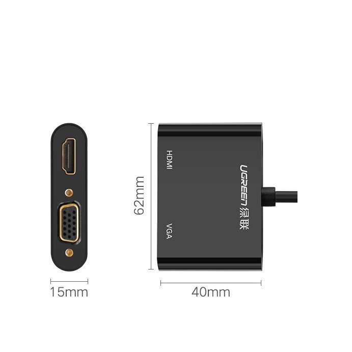 HDMI kaabel Ugreen / VGA - mini DisplayPort adapter 4K@30 Hz Full HD 1080p, valge (MD108 10427) hind ja info | USB jagajad, adapterid | kaup24.ee