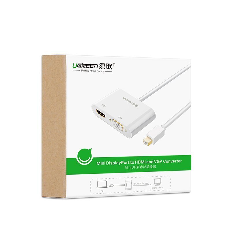 HDMI kaabel Ugreen / VGA - mini DisplayPort adapter 4K@30 Hz Full HD 1080p, valge (MD108 10427) hind ja info | USB jagajad, adapterid | kaup24.ee