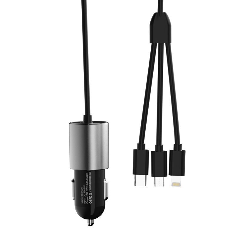 Autolaadija Dudao 3in1 USB 3,4 A Lightning / USB Typ C / micro USB kaabliga (R5ProN black) hind ja info | Mobiiltelefonide laadijad | kaup24.ee