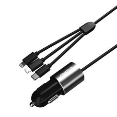 Автомобильное зарядное устройство Dudao 3in1 USB 3,4 А, встроенный кабель Lightning / USB Type C / micro USB черный (R5ProN) цена и информация | Зарядные устройства для телефонов | kaup24.ee