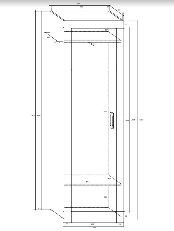 Riidekapp Verin 1D, hele tamm / valge hind ja info | Kapid | kaup24.ee