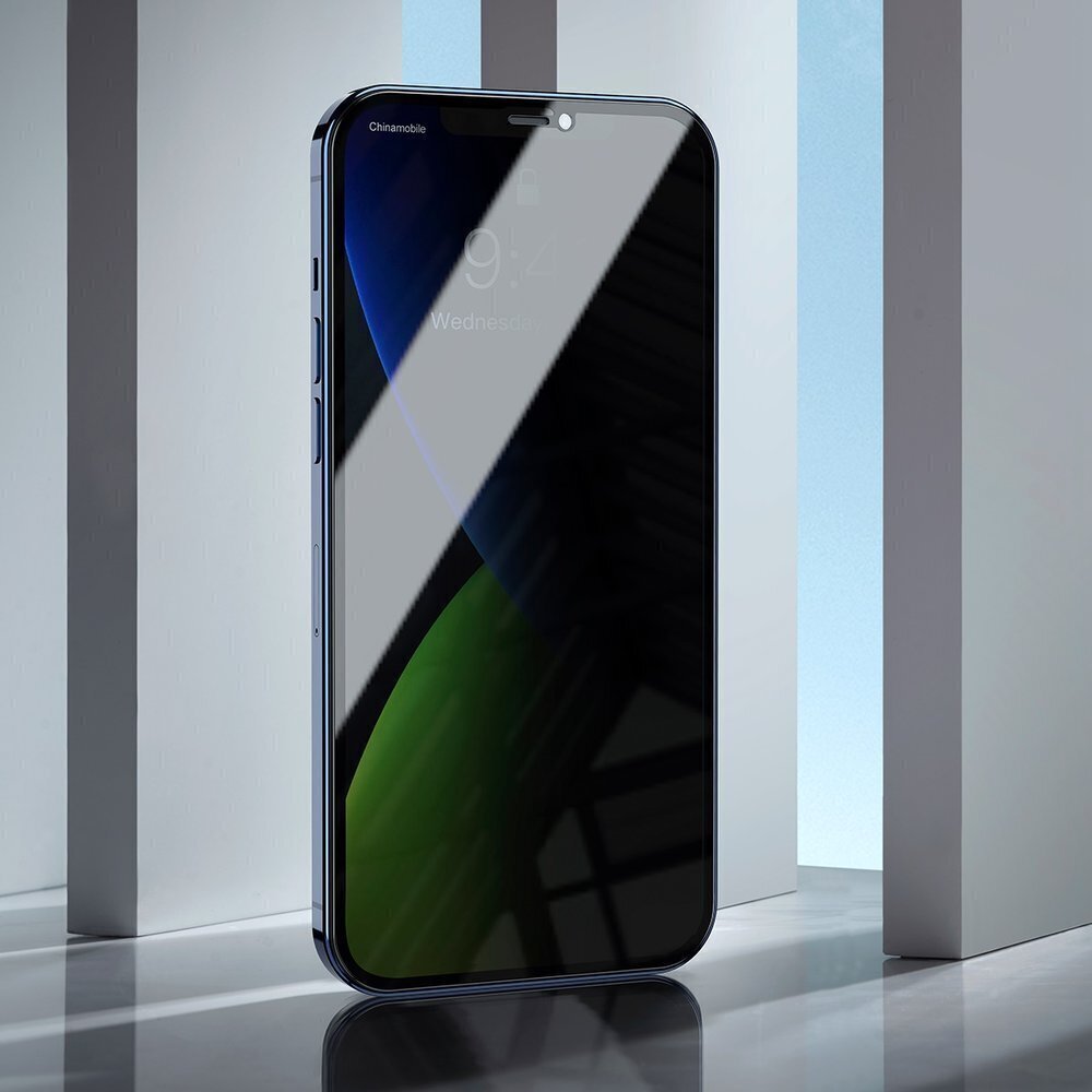 Kaitseklaas Baseus 2x Full screen 0,3 mm Anti Spy Light tempered glass with a frame telefonile iPhone 12 mini hind ja info | Ekraani kaitsekiled | kaup24.ee