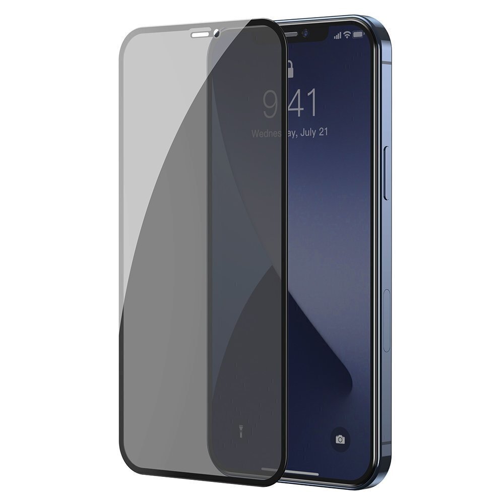 Kaitseklaas Baseus 2x Full screen 0,3 mm Anti Spy Light tempered glass with a frame telefonile iPhone 12 Pro Max цена и информация | Ekraani kaitsekiled | kaup24.ee