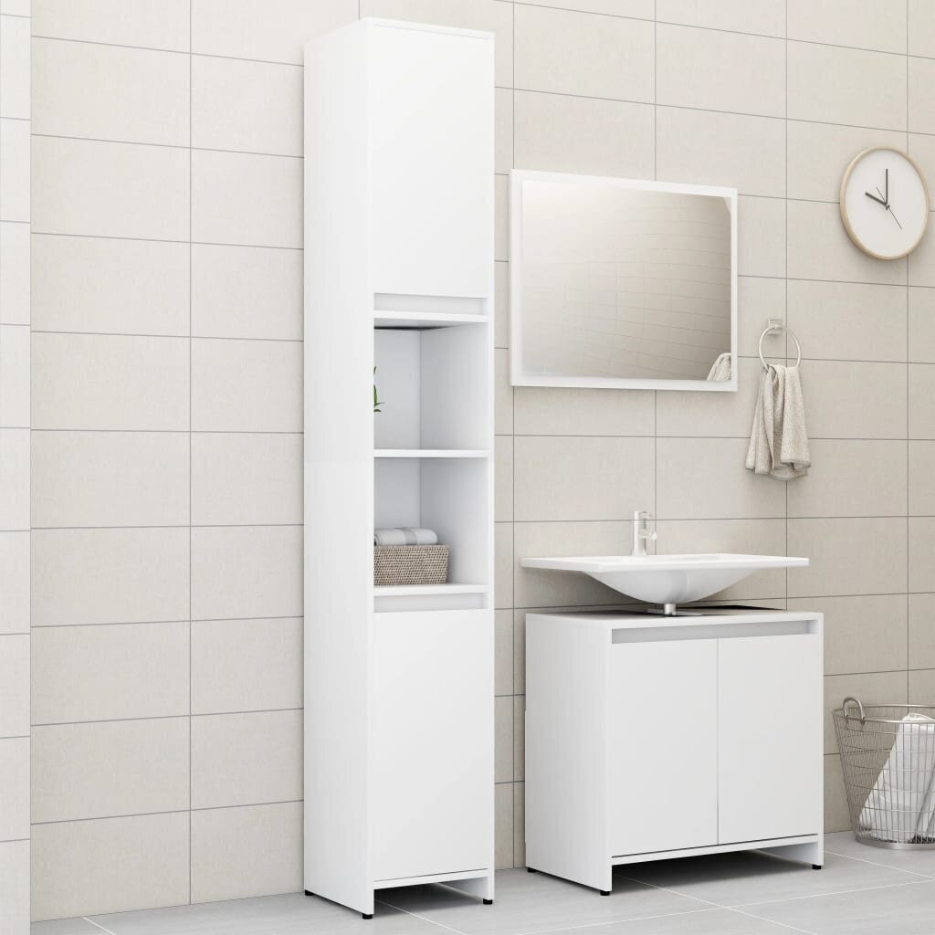 vidaXL 3-osaline vannitoamööbli komplekt, valge, puitlaastplaat hind ja info | Vannitoa komplektid | kaup24.ee