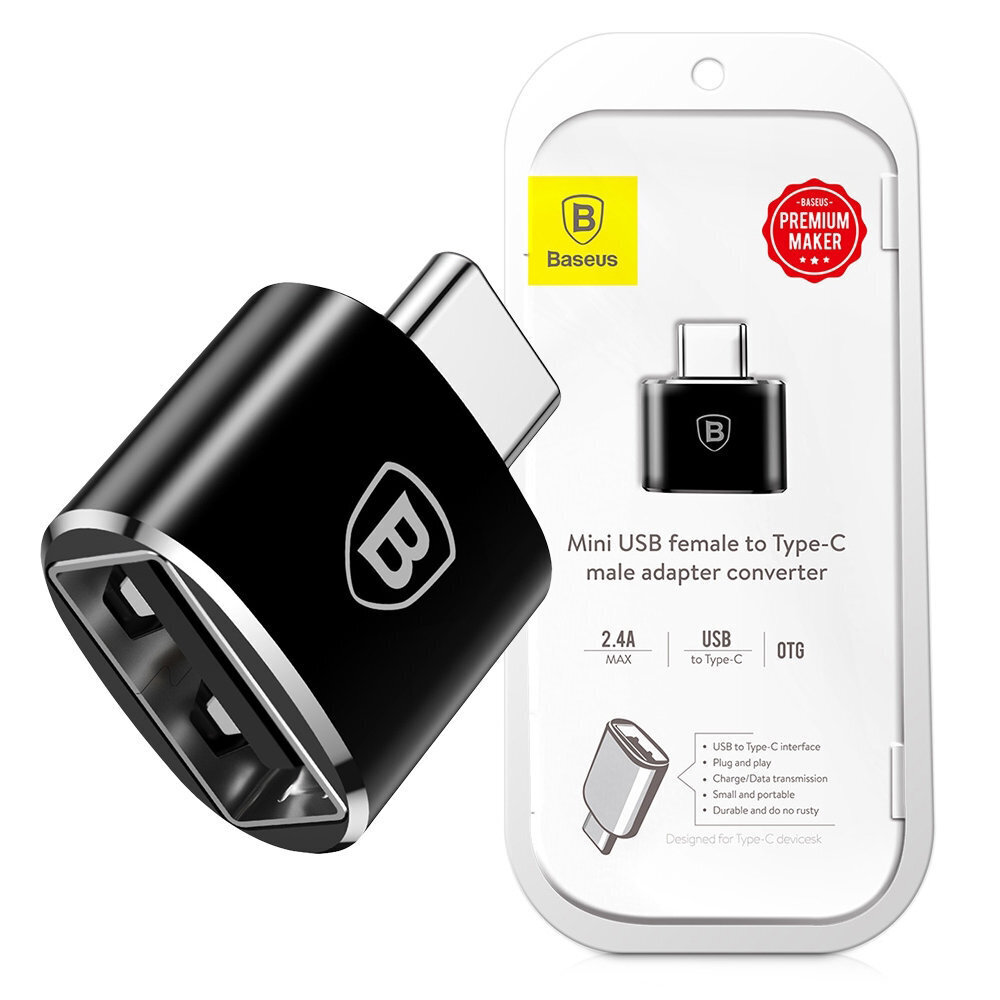 Baseuse USB-C-tüüpi USB-adapter 2.4A (must) hind ja info | Mobiiltelefonide kaablid | kaup24.ee