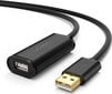 USB 2.0 pikenduskaabel UGREEN US121, aktiivne, 5 m, must цена и информация | Mobiiltelefonide kaablid | kaup24.ee